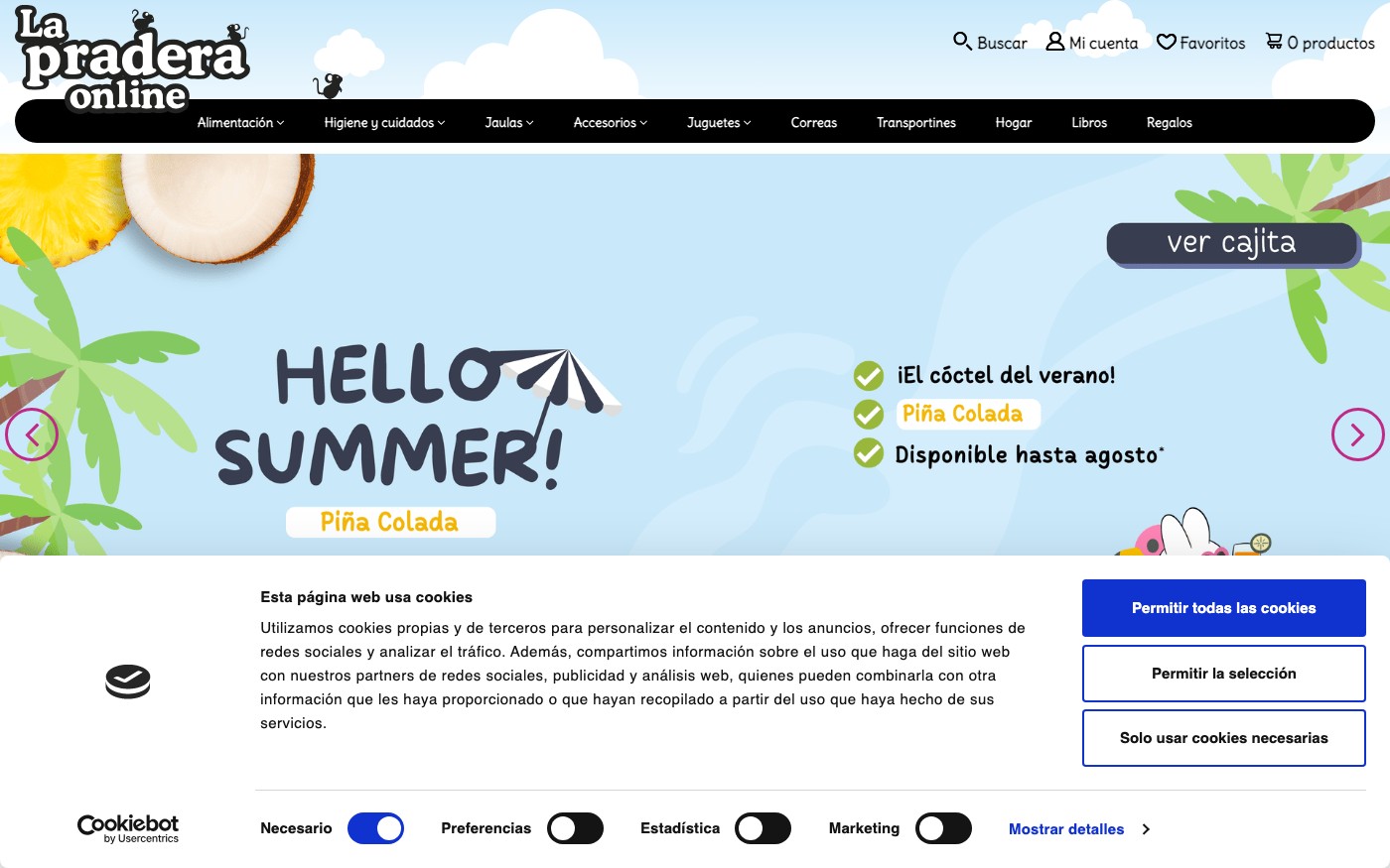 Captura de pantalla de la home de La Pradera Online