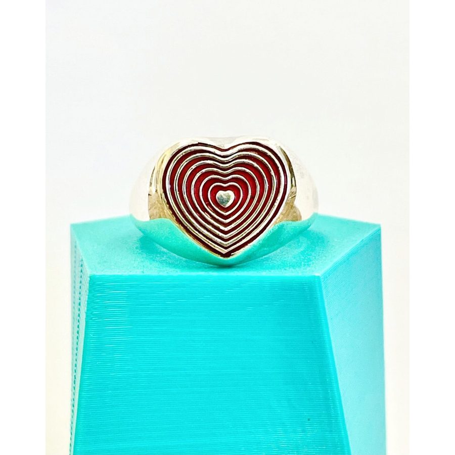 Anillo sello corazón esmaltado rojo