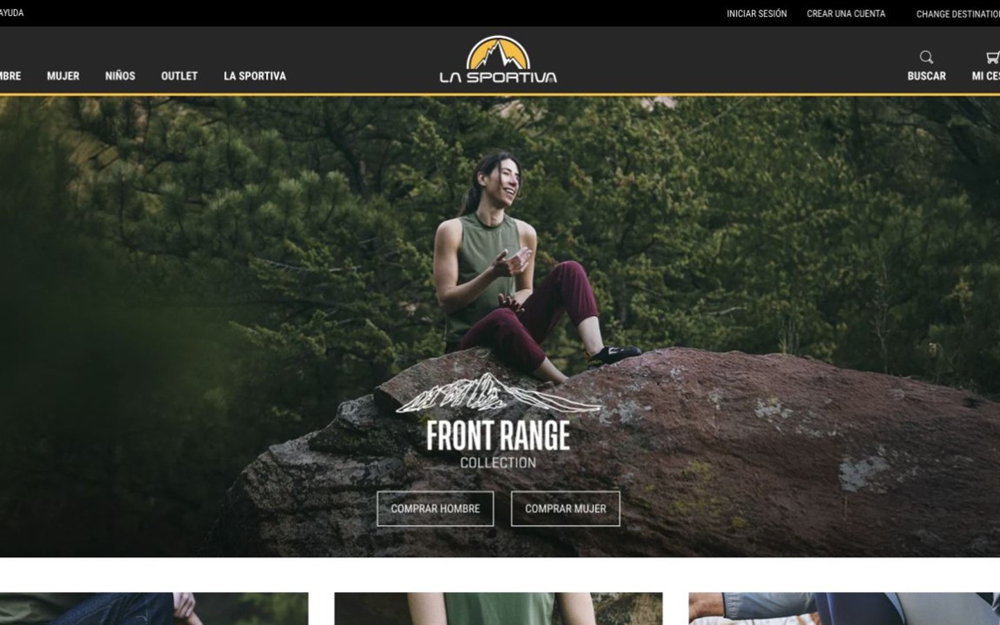 Captura de pantalla de la home de La Sportiva