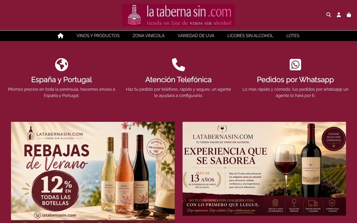 Captura de pantalla de la home de La Taberna Sin