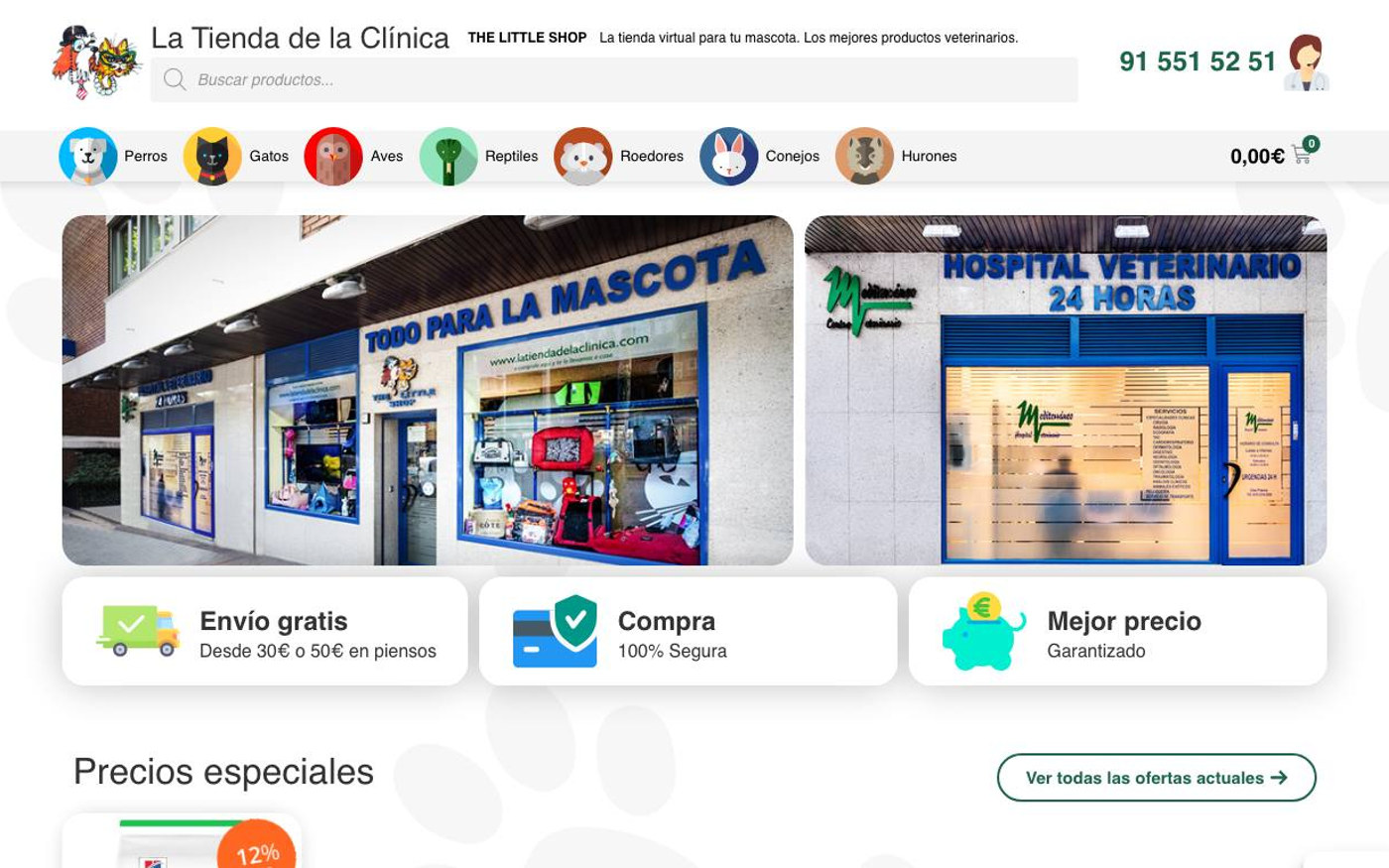 Captura de pantalla de la home de La Tienda de la Clínica