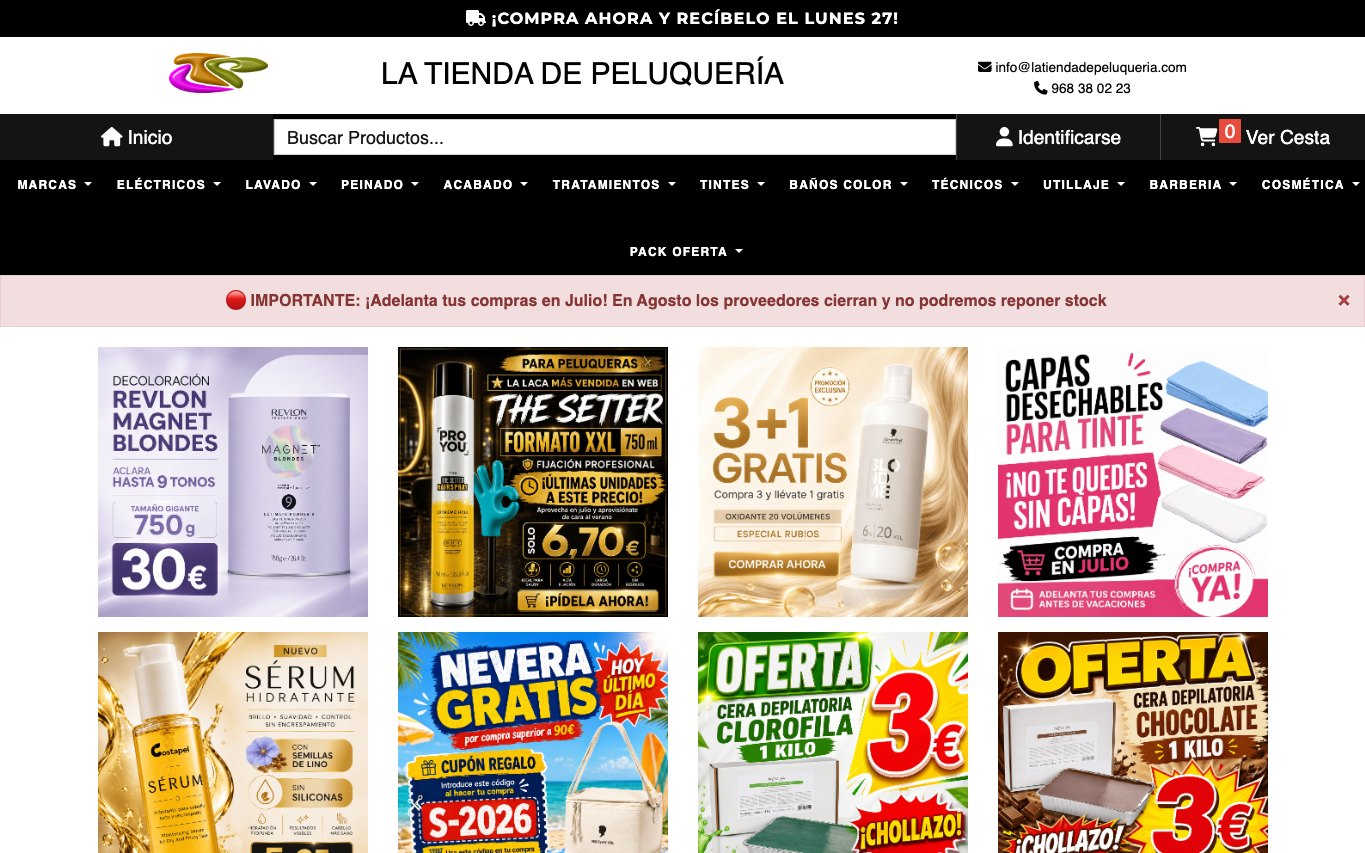 Captura de pantalla de la home de La Tienda de Peluquería