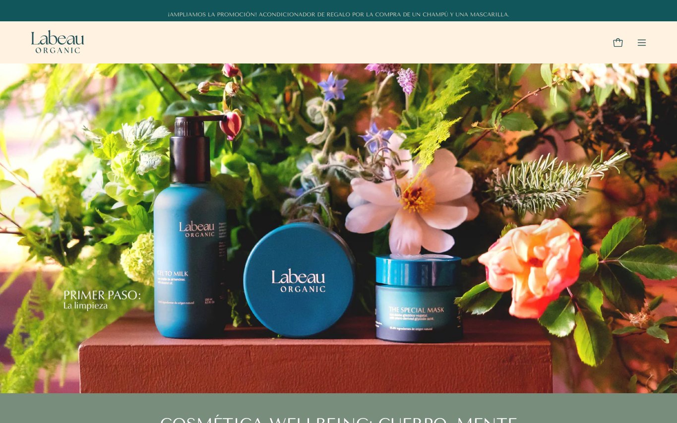 Captura real de la home de Labeau Organic