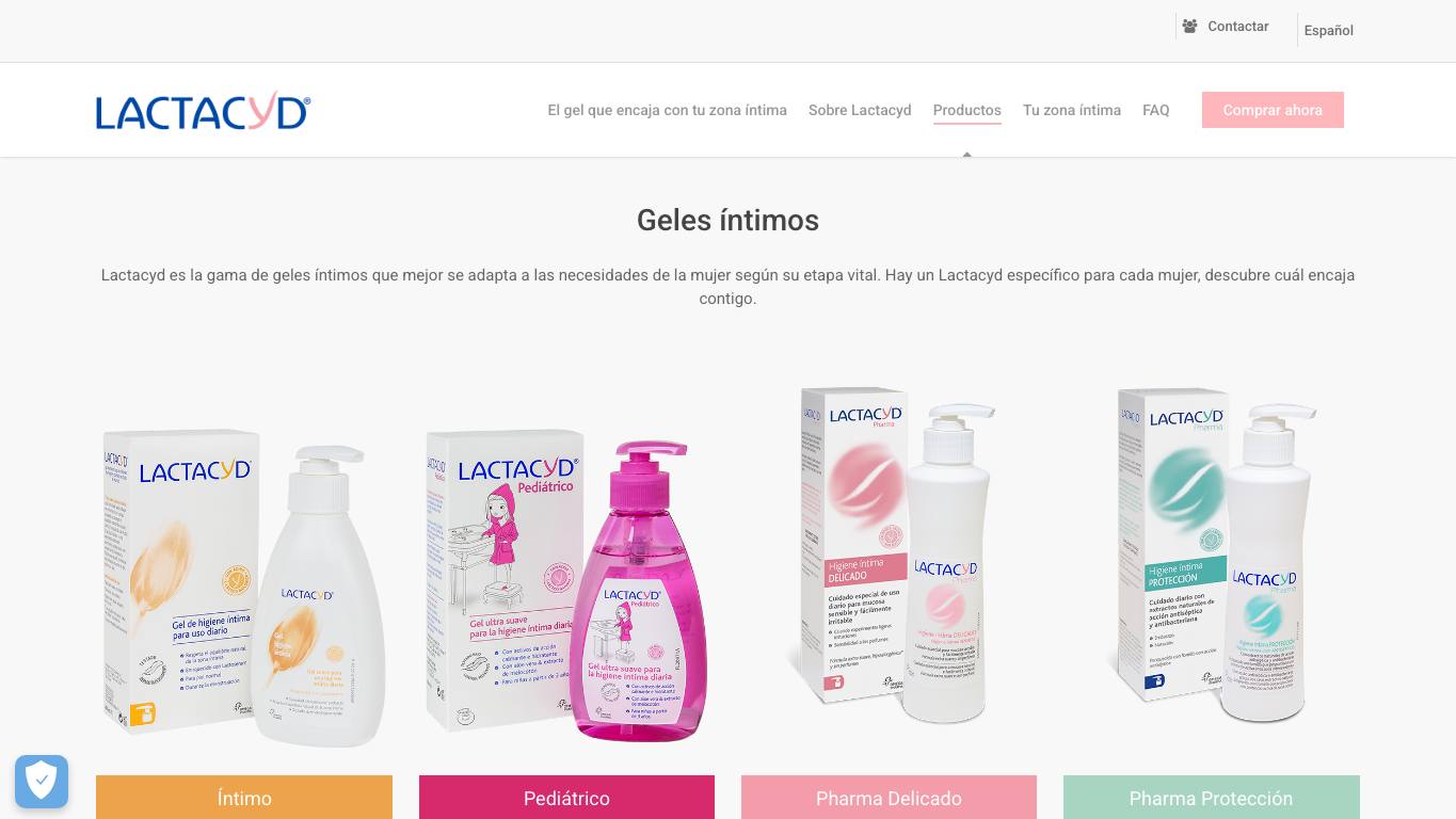 Captura de pantalla de la home de Lactacyd