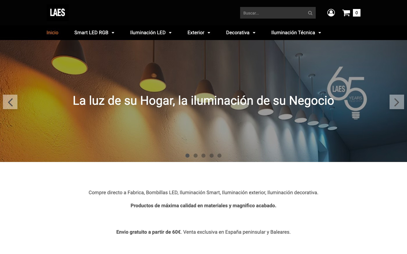Captura de pantalla de la home de LAES