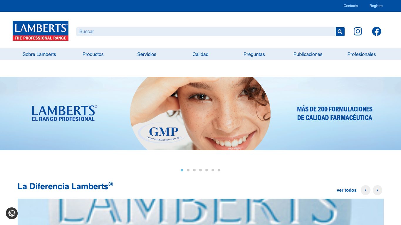 Captura real de la home de Lamberts Española
