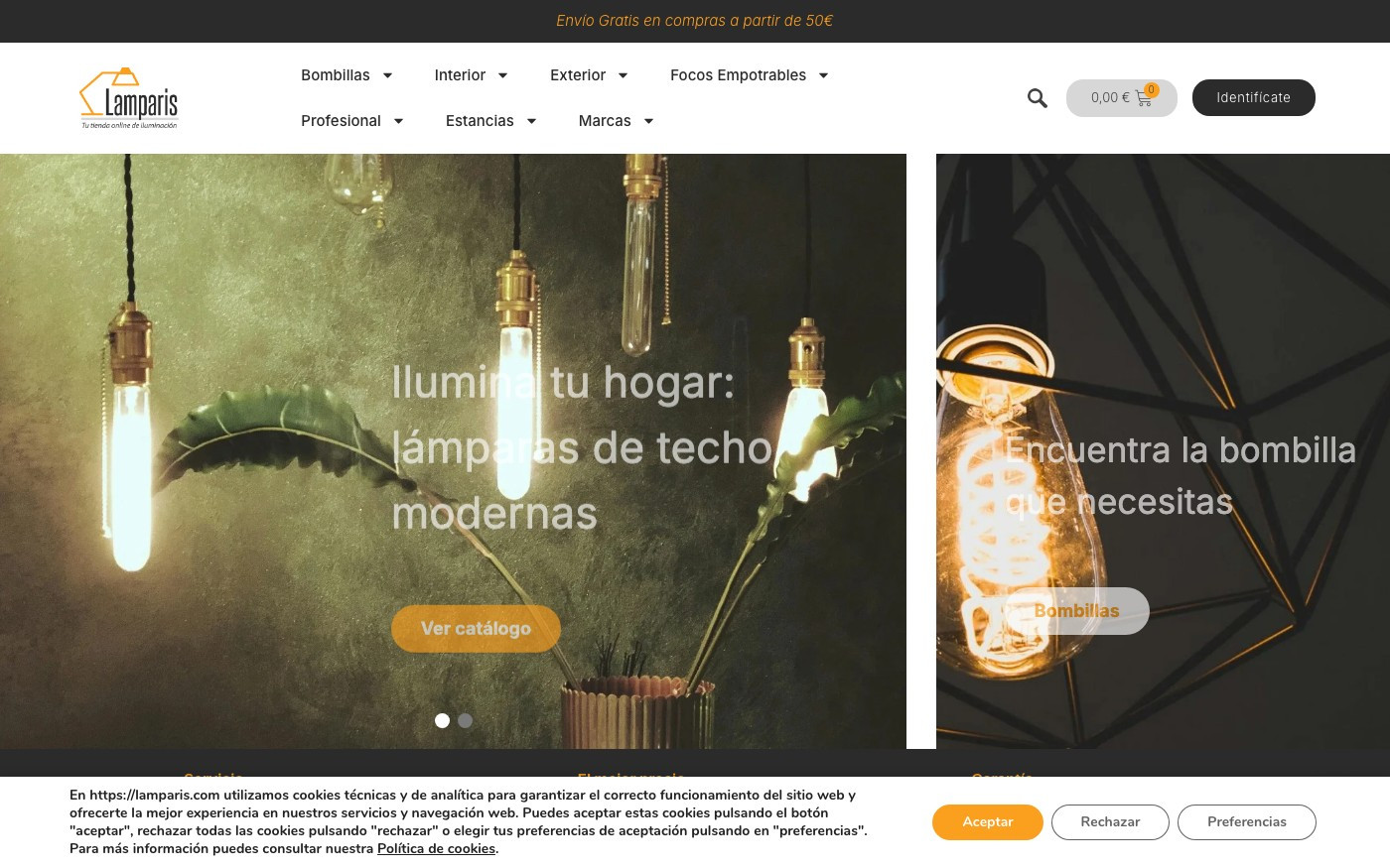 Captura limpia de la home oficial de Lamparis