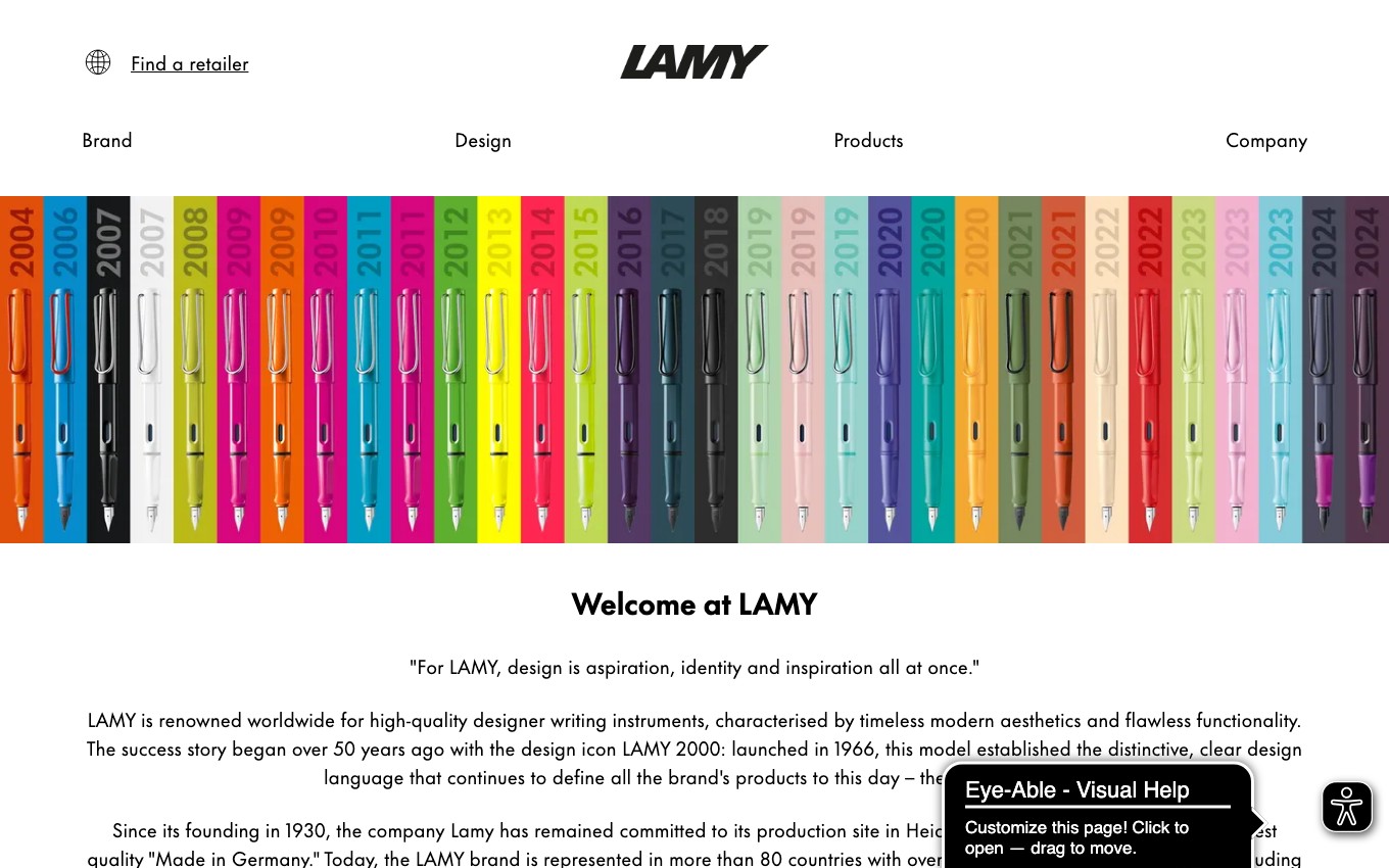 Captura de pantalla de la home de LAMY