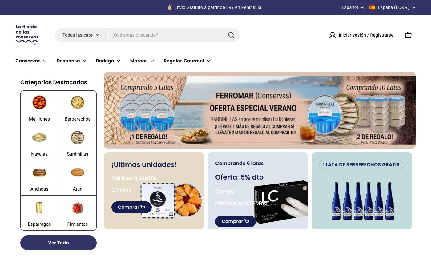 Captura limpia de la home oficial de La Tienda de las Conservas