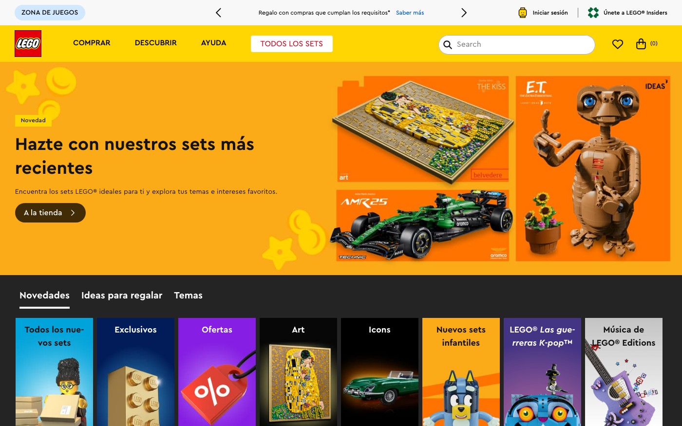 Captura de pantalla de la home de LEGO