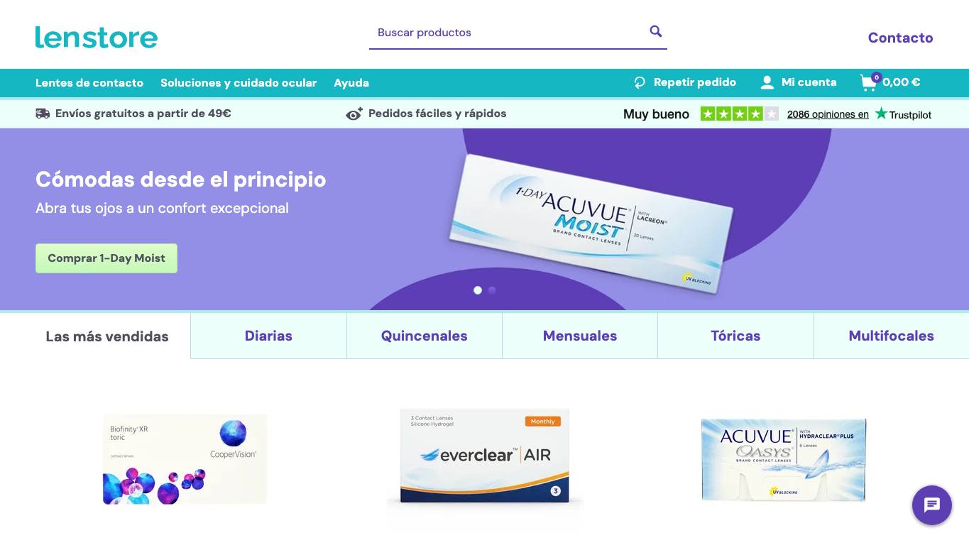 Captura limpia de la home oficial de Lenstore