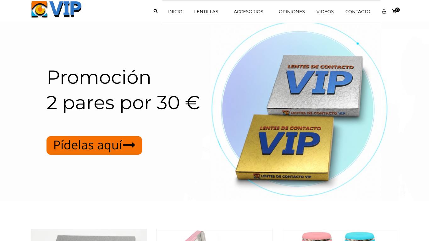 Captura de pantalla de la home de Lentes de Contacto VIP