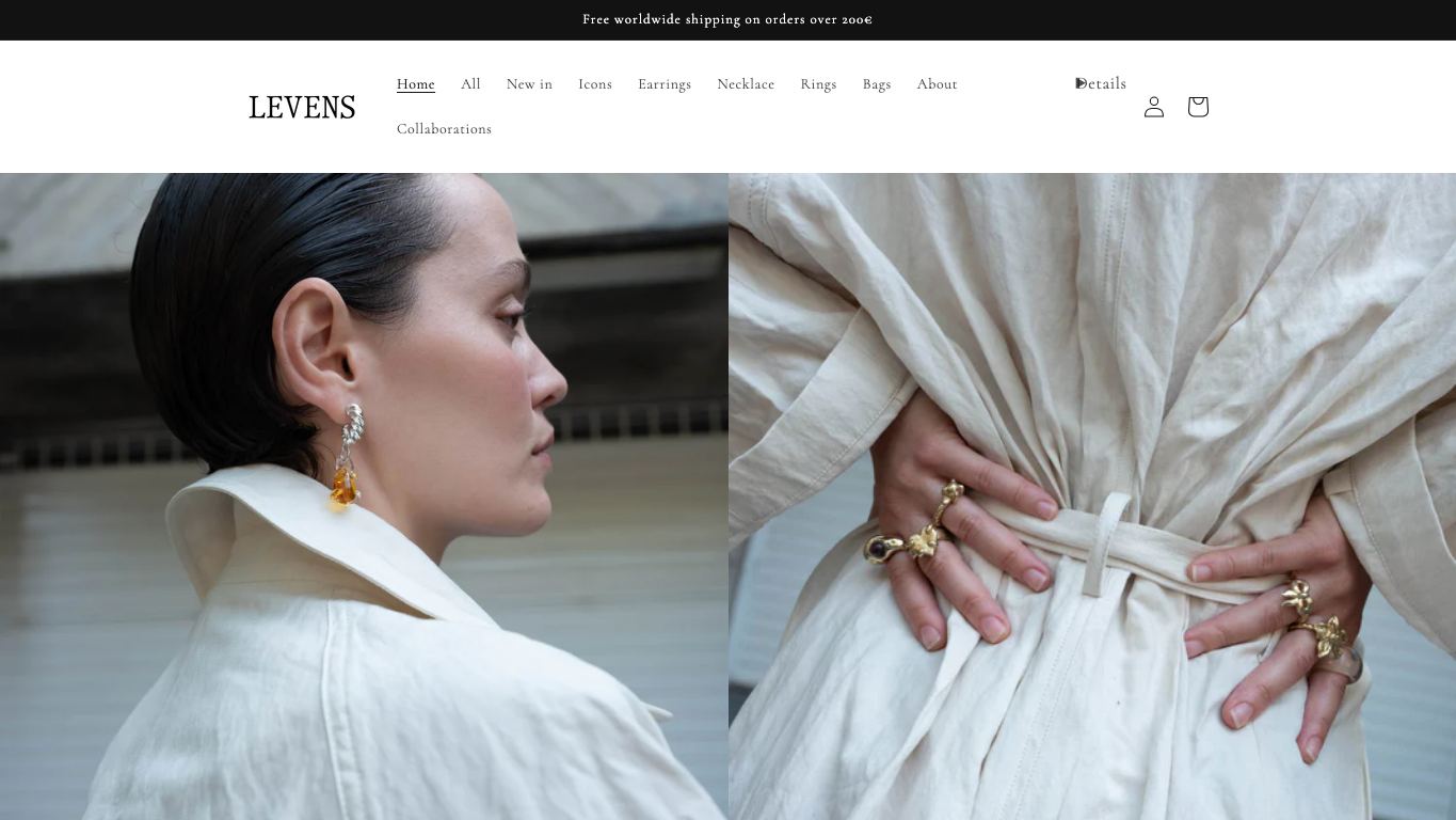 Captura real de la home de Levens Jewels