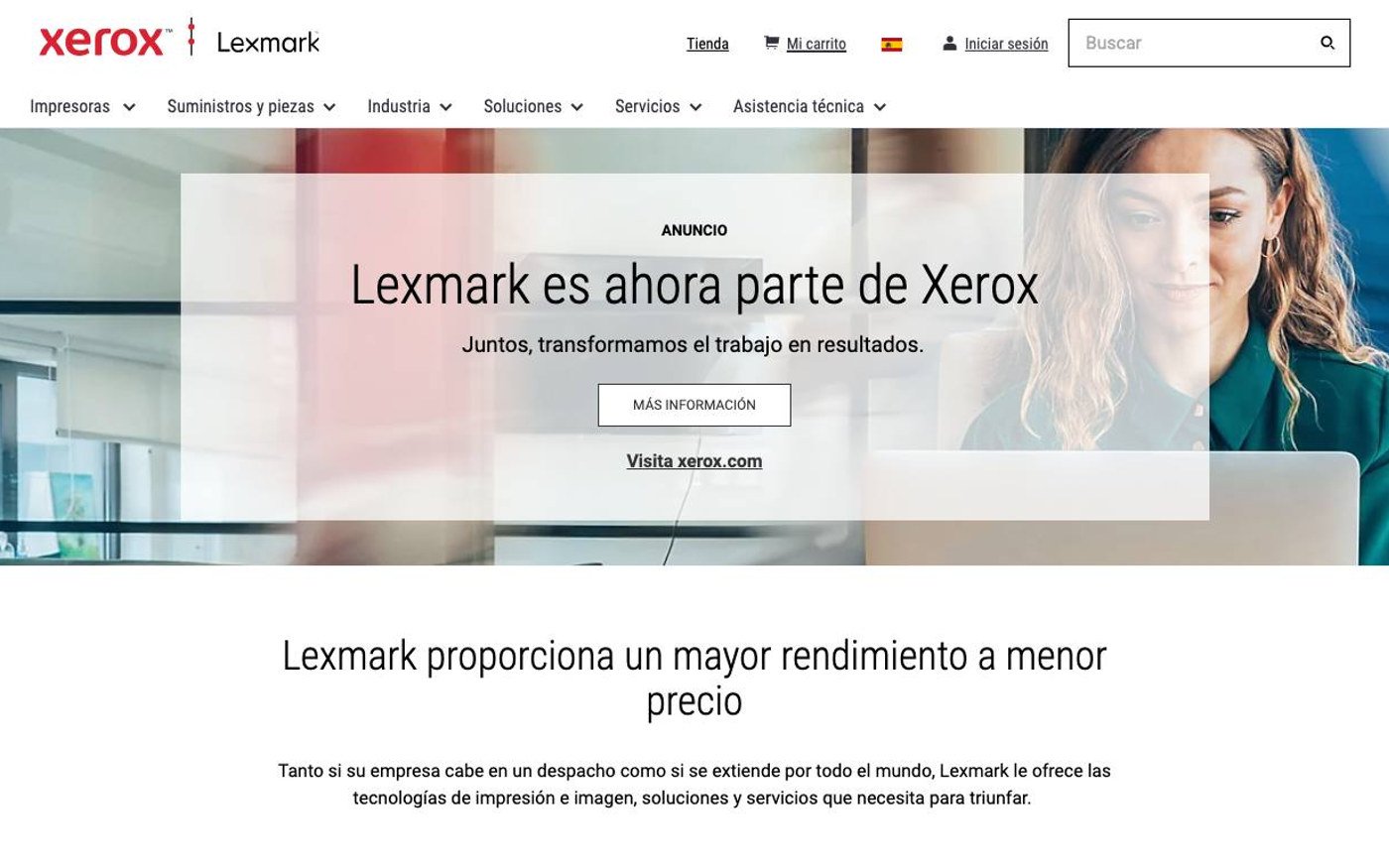Captura limpia de la home oficial de Lexmark