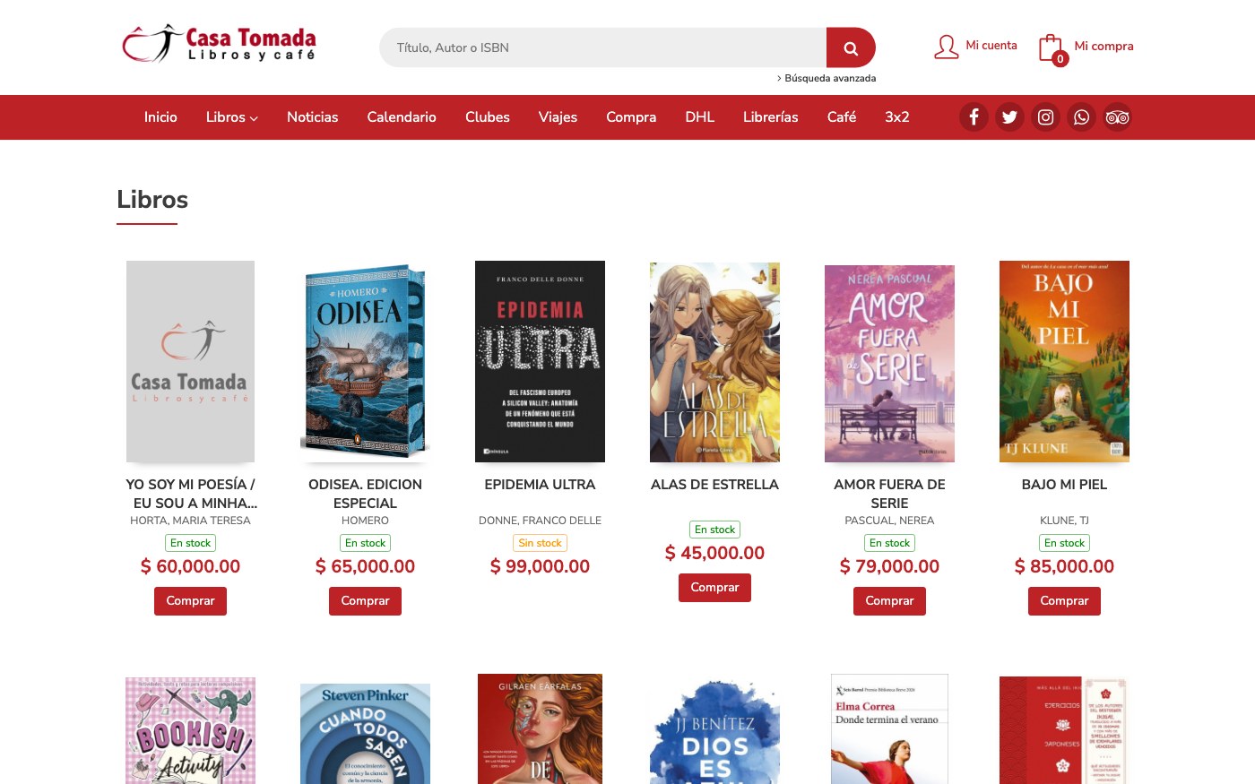 Captura limpia de la home oficial de Casa Tomada Libros y Café