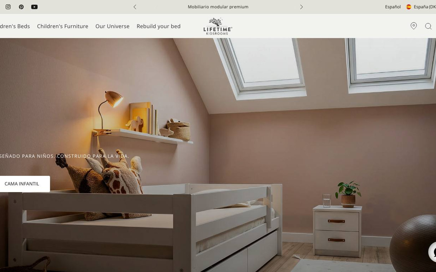 Captura de pantalla de la home de LIFETIME Kidsrooms