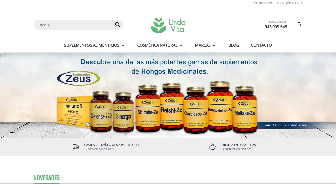 Captura limpia de la home de LindaVita
