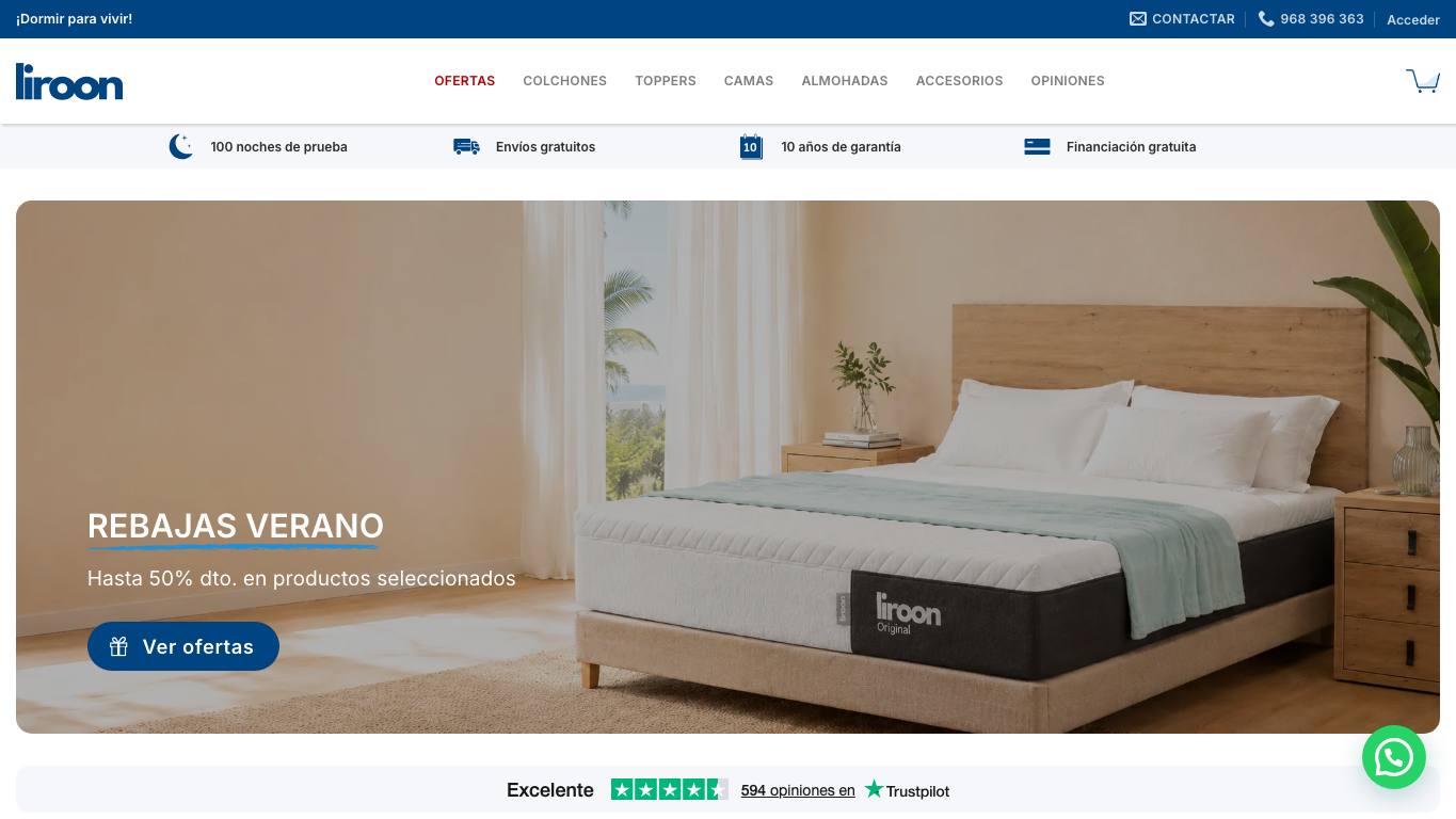 Captura de pantalla de la home de Liroon