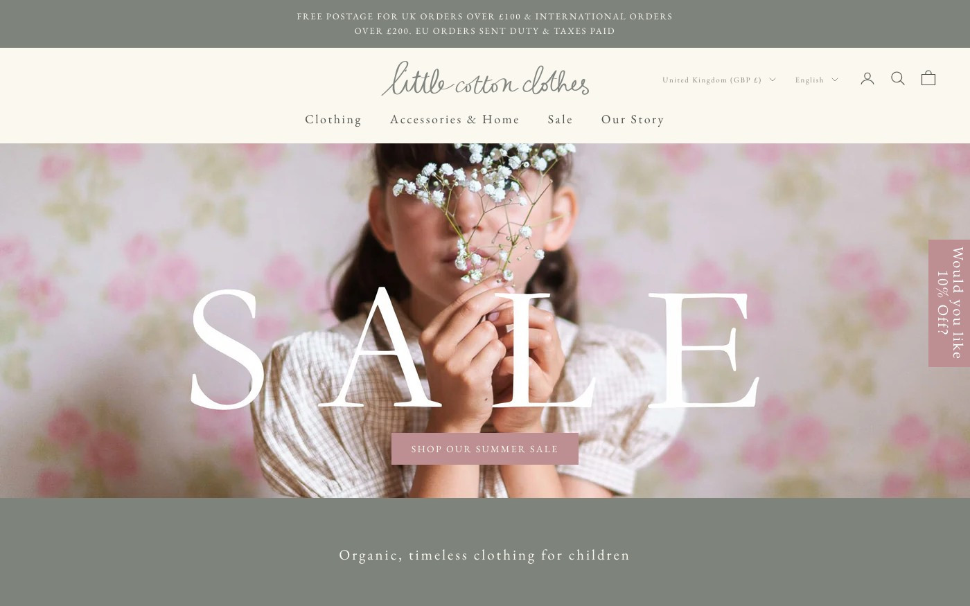 Captura de pantalla de la home de Little Cotton Clothes
