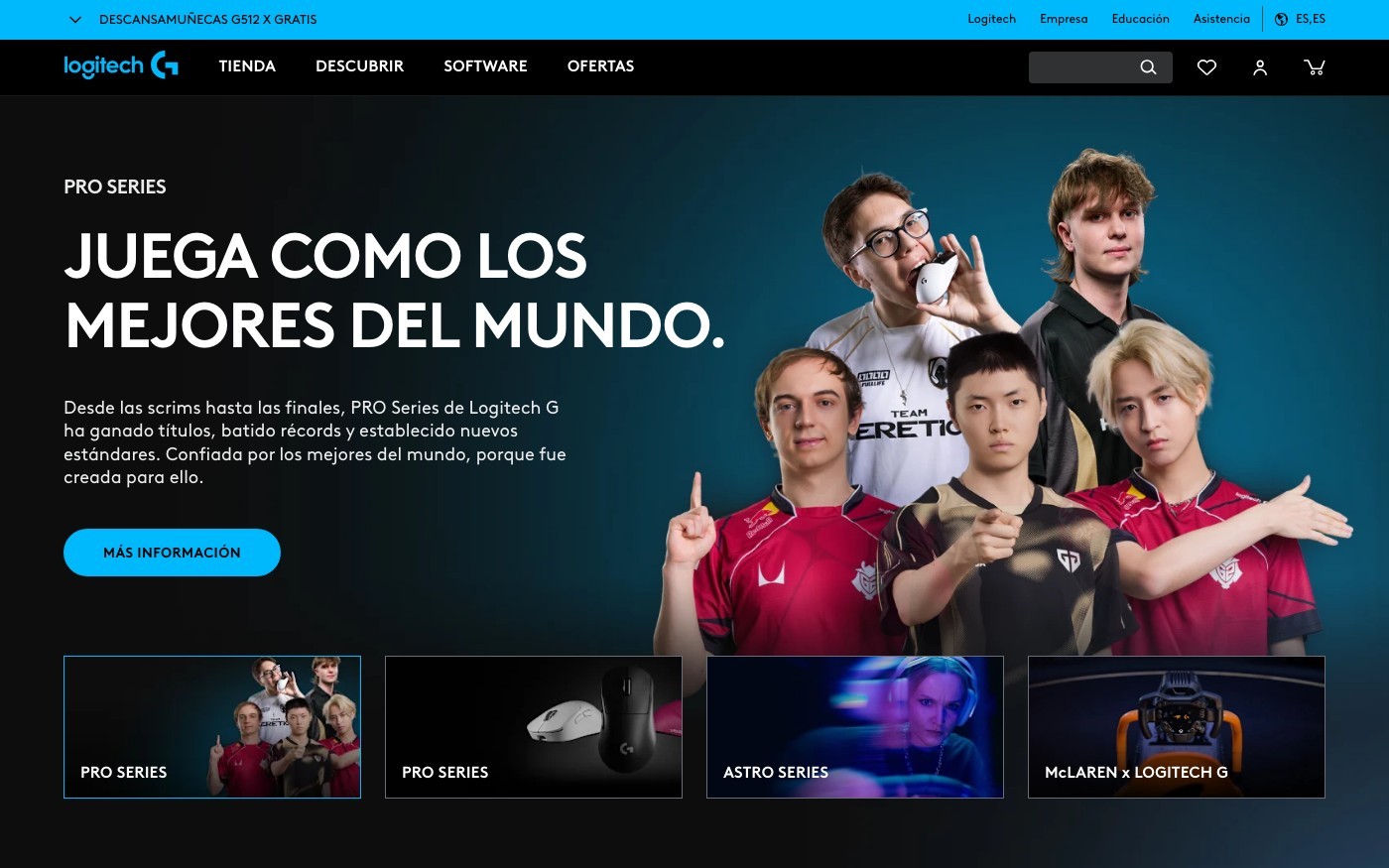 Captura de pantalla de la home de Logitech G