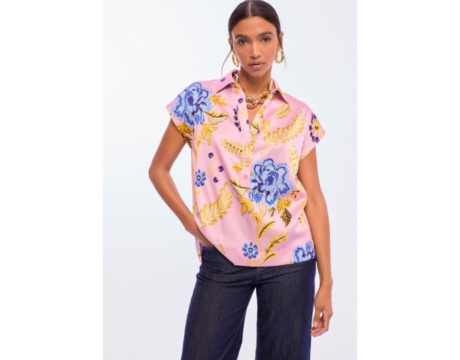Blouse Collar Polo Print Flowers