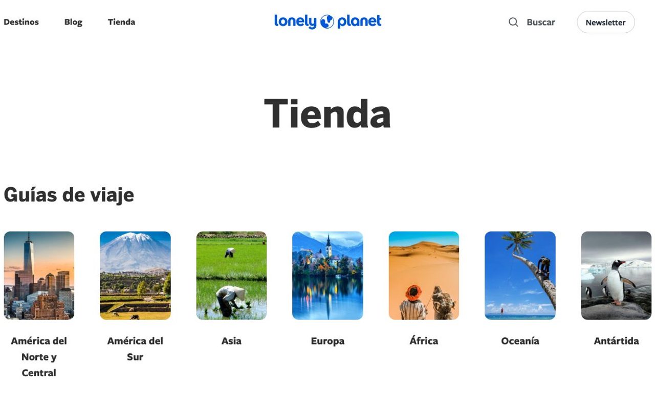 Captura limpia de la home oficial de Lonely Planet