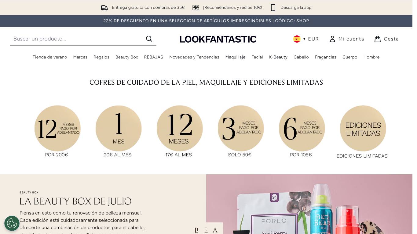 Captura limpia de la home oficial de LOOKFANTASTIC