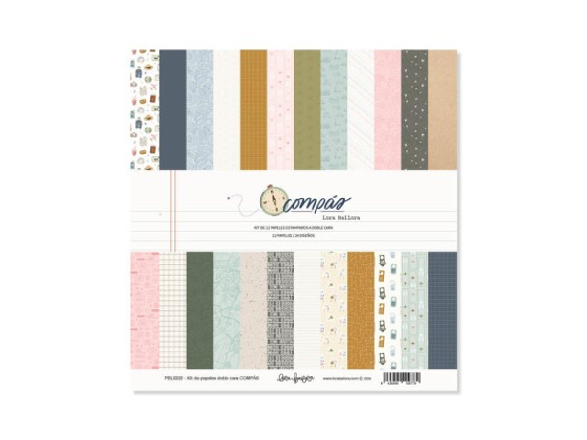 KIT DE 12 PAPELES ESTAMPADOS A DOBLE CARA 30,5X30,5 CM COMPÁS