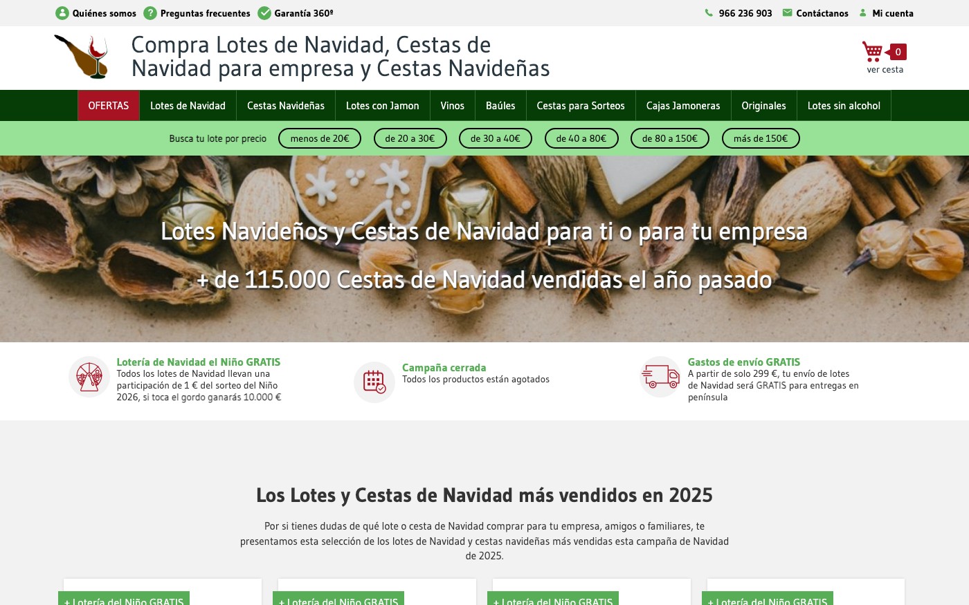 Captura limpia de la home oficial de Lotes y Cestas de Navidad