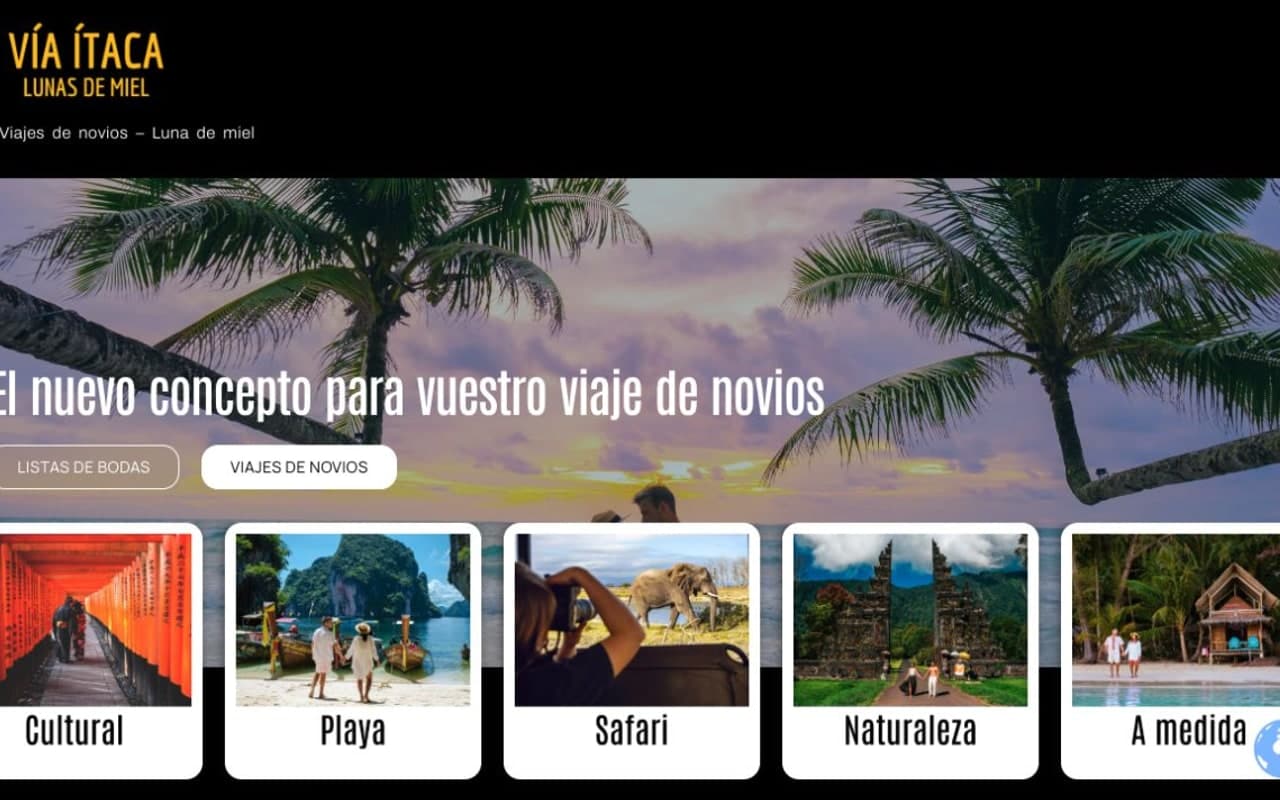 Captura de pantalla de la home de Luna de Miel · Vía Ítaca