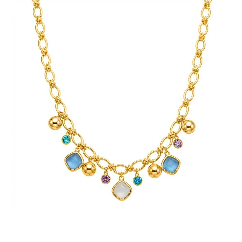 Collar de Ojo de Gato Azul acabado en oro amarillo de 18k