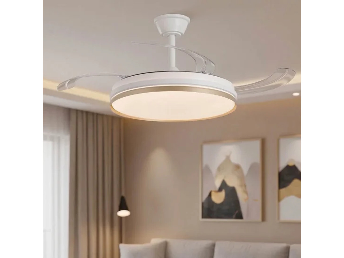 VENTILADOR DE TECHO LED 55W REGULABLE ASPAS RETRÁCTILES BLANCO/ORO AURELIO