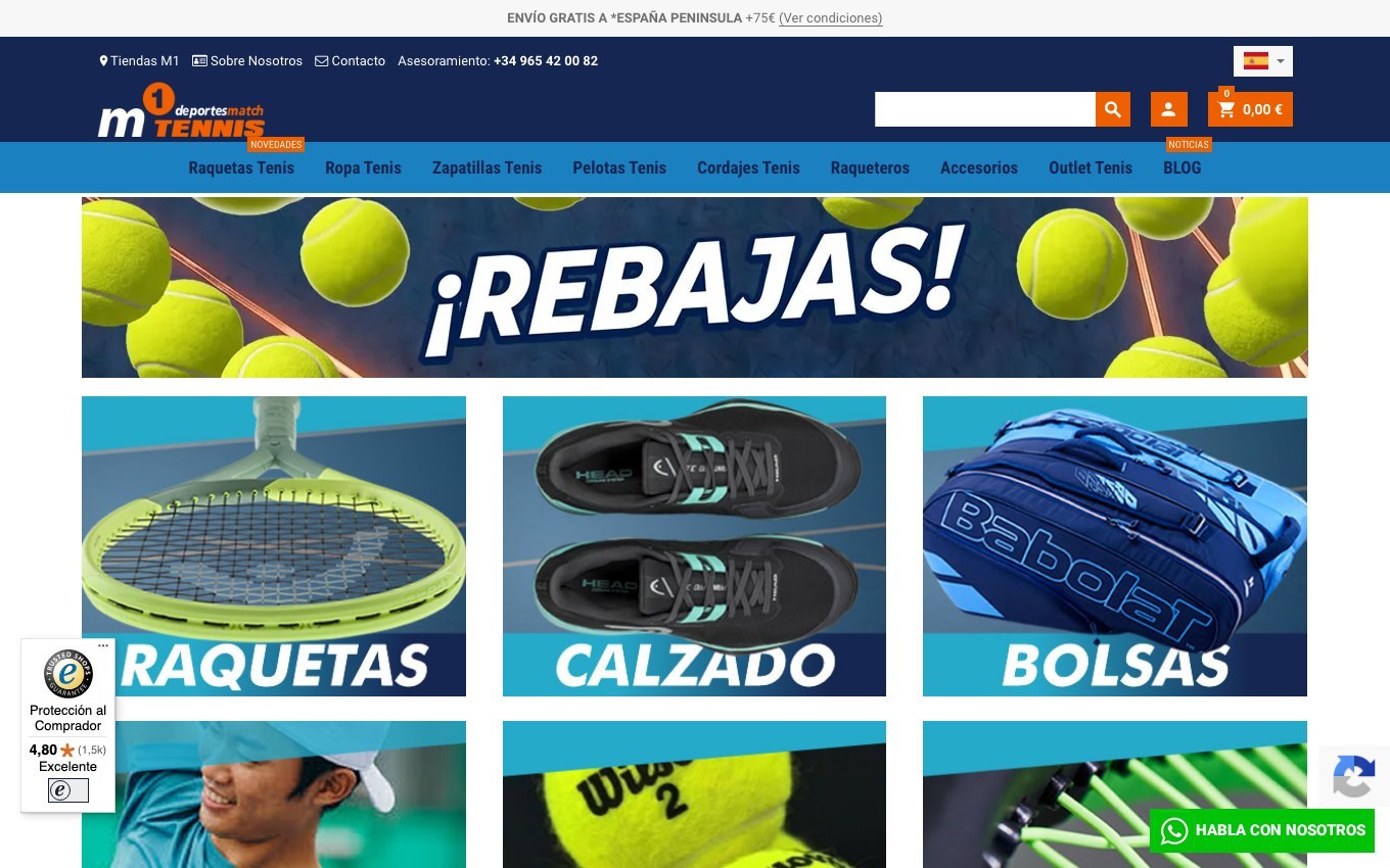 Captura de pantalla de la home de M1 Tennis