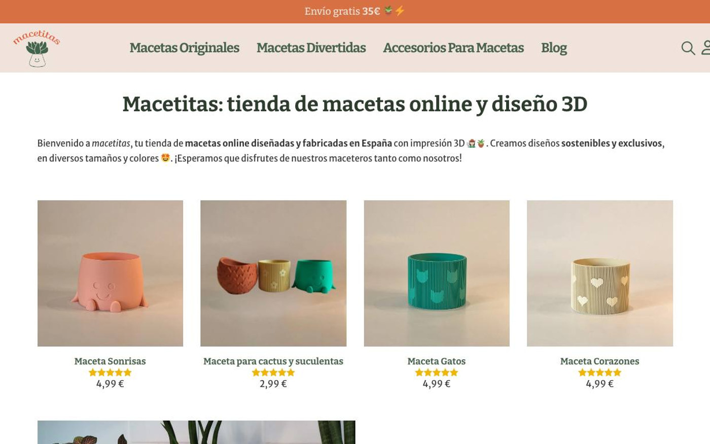 Captura de pantalla de la home de macetitas