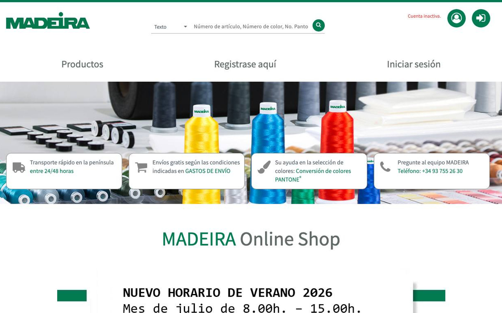 Captura limpia de la página de inicio de Madeira