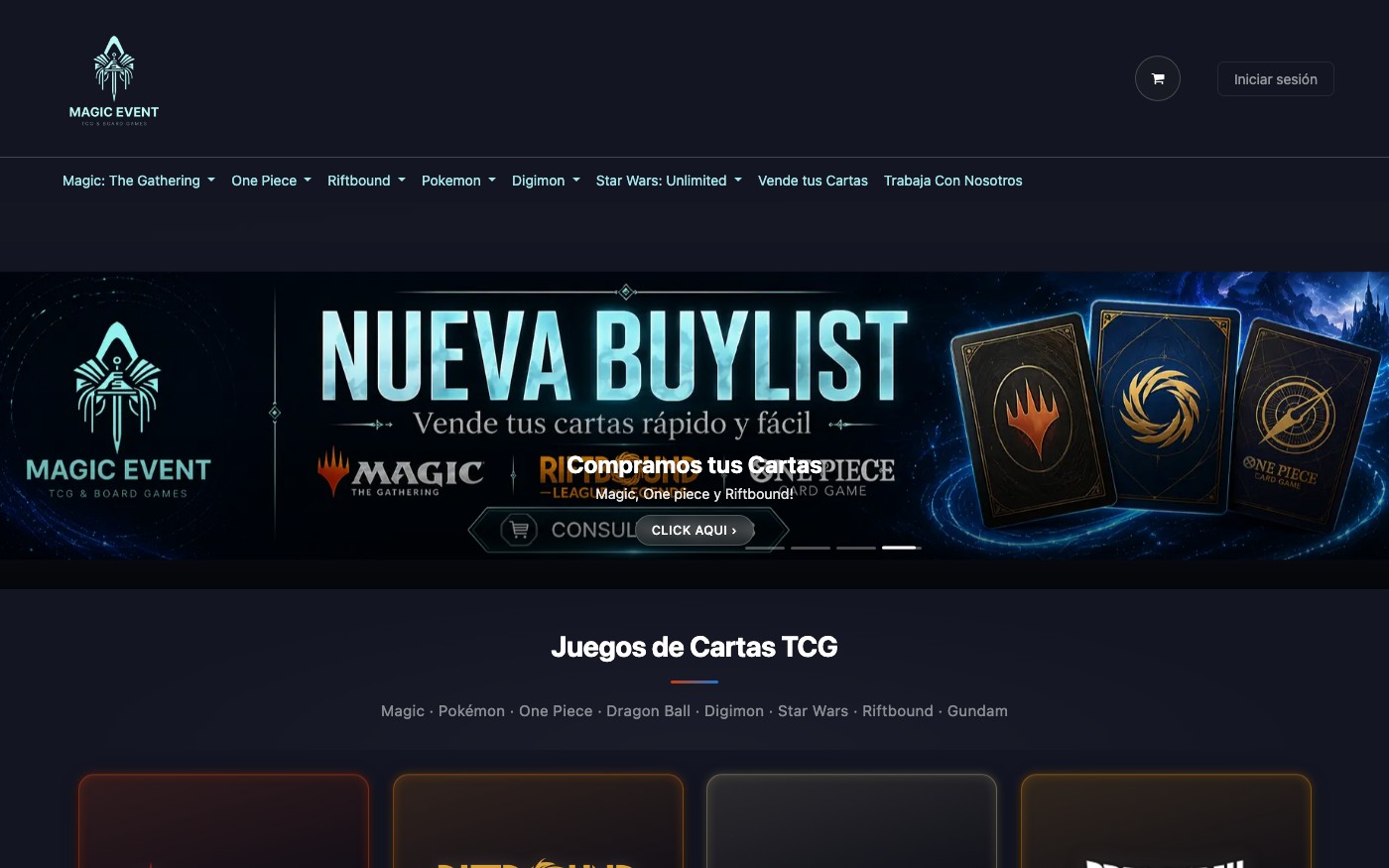Captura limpia de la home oficial de Magic Event