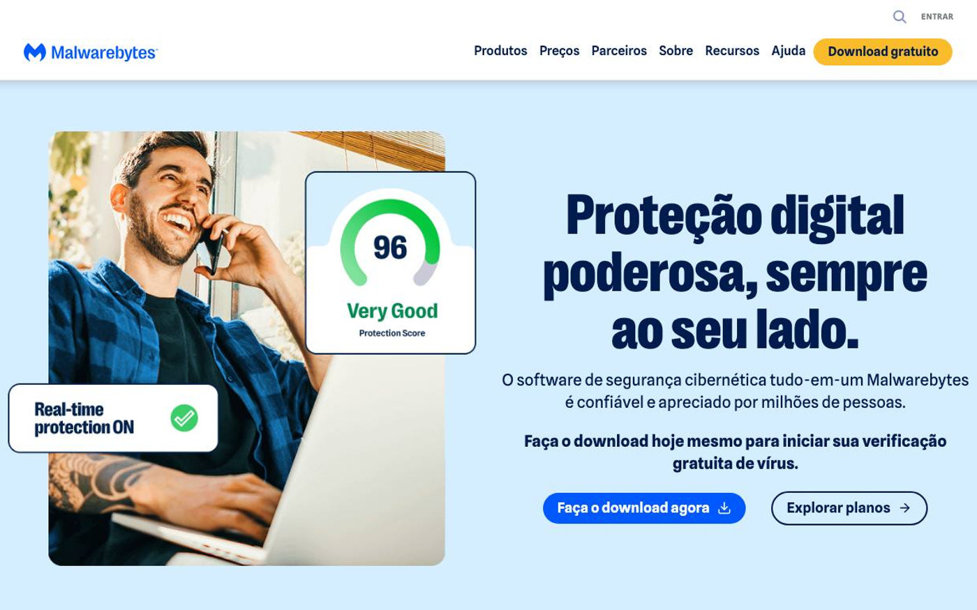 Captura limpia de la home oficial de Malwarebytes