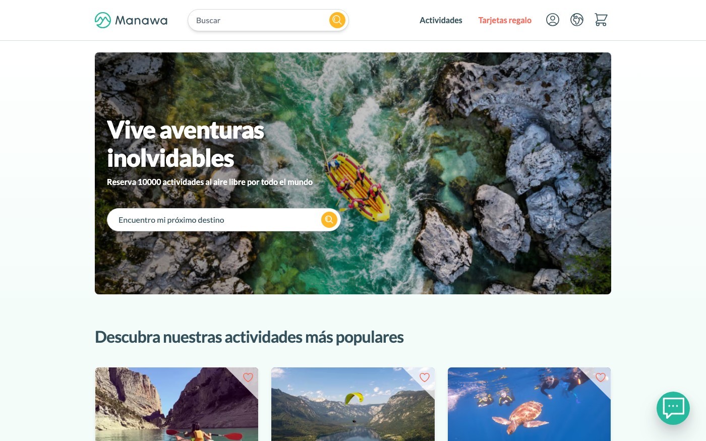 Captura de pantalla de la home de Manawa