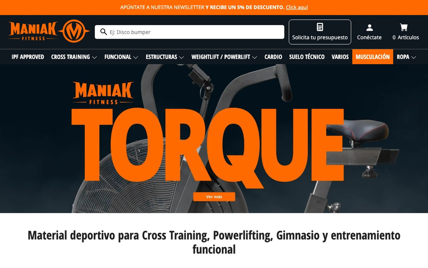 Captura limpia de la home oficial de Maniak Fitness
