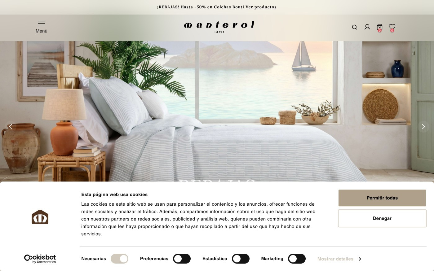 Captura limpia de la home oficial de Manterol Casa