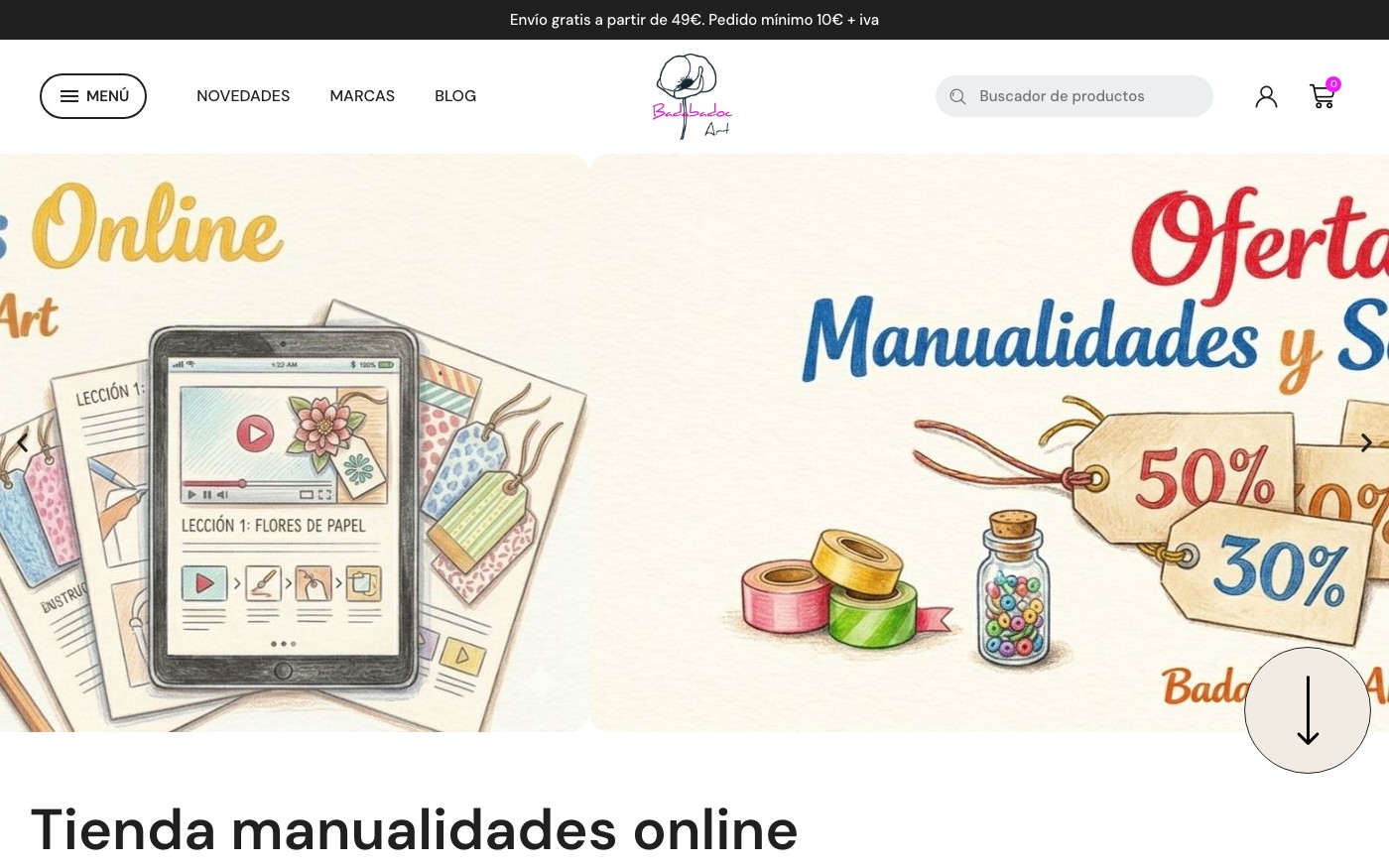 Captura de pantalla de la home de Manualidades Badabadocart