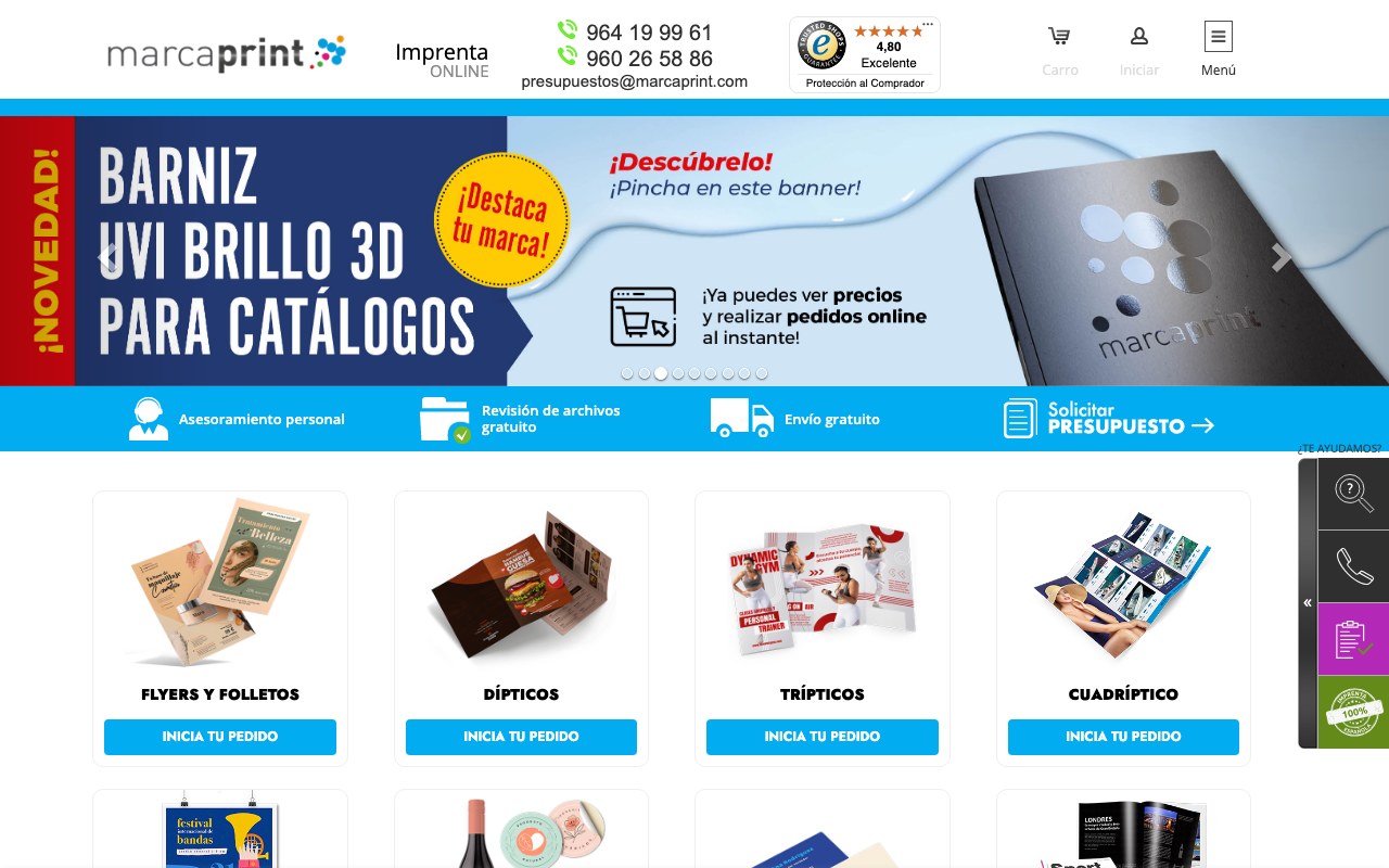 Página de inicio de Marcaprint