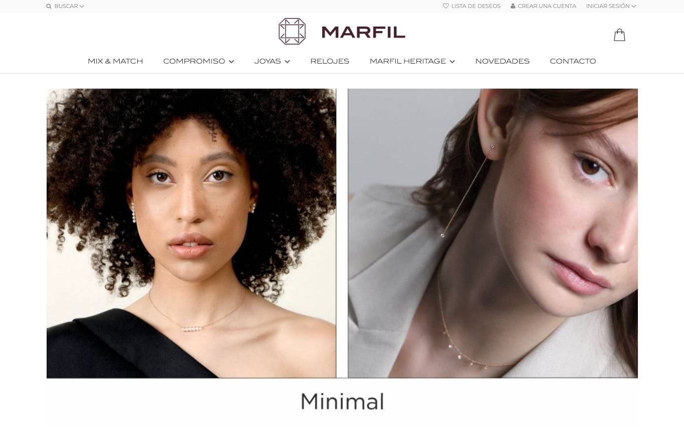 Captura real de la home de Marfil Joyeros