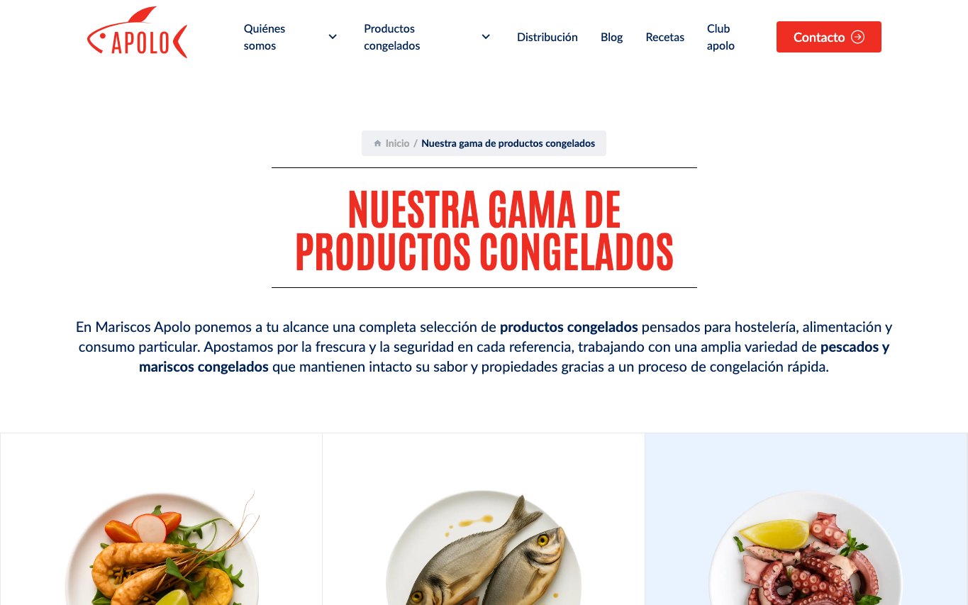 Captura de pantalla de la home de Mariscos Apolo