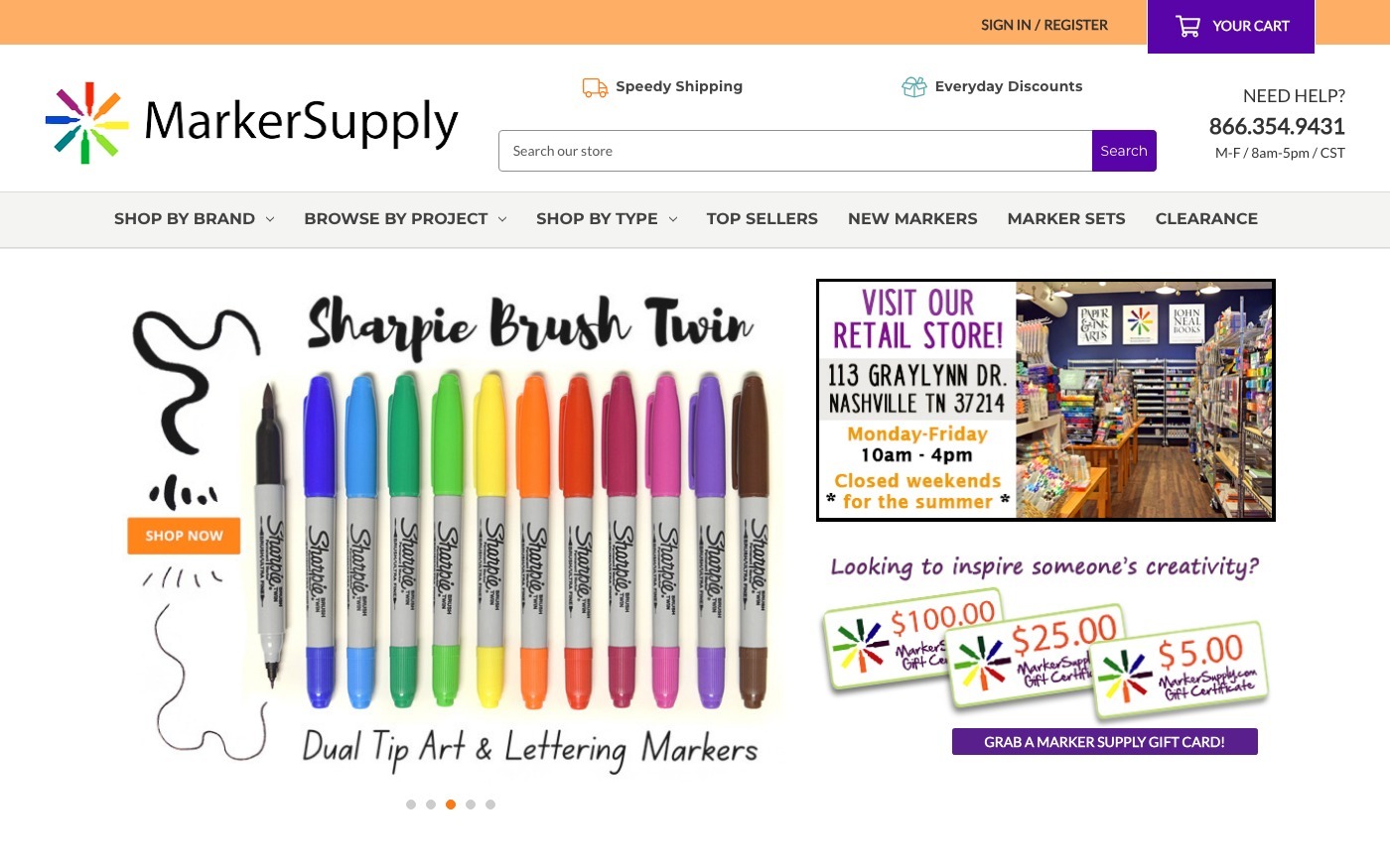 Captura de pantalla de la home de Marker Supply