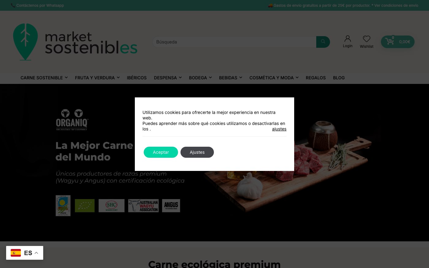 Captura de pantalla de la home de Market Sostenibles