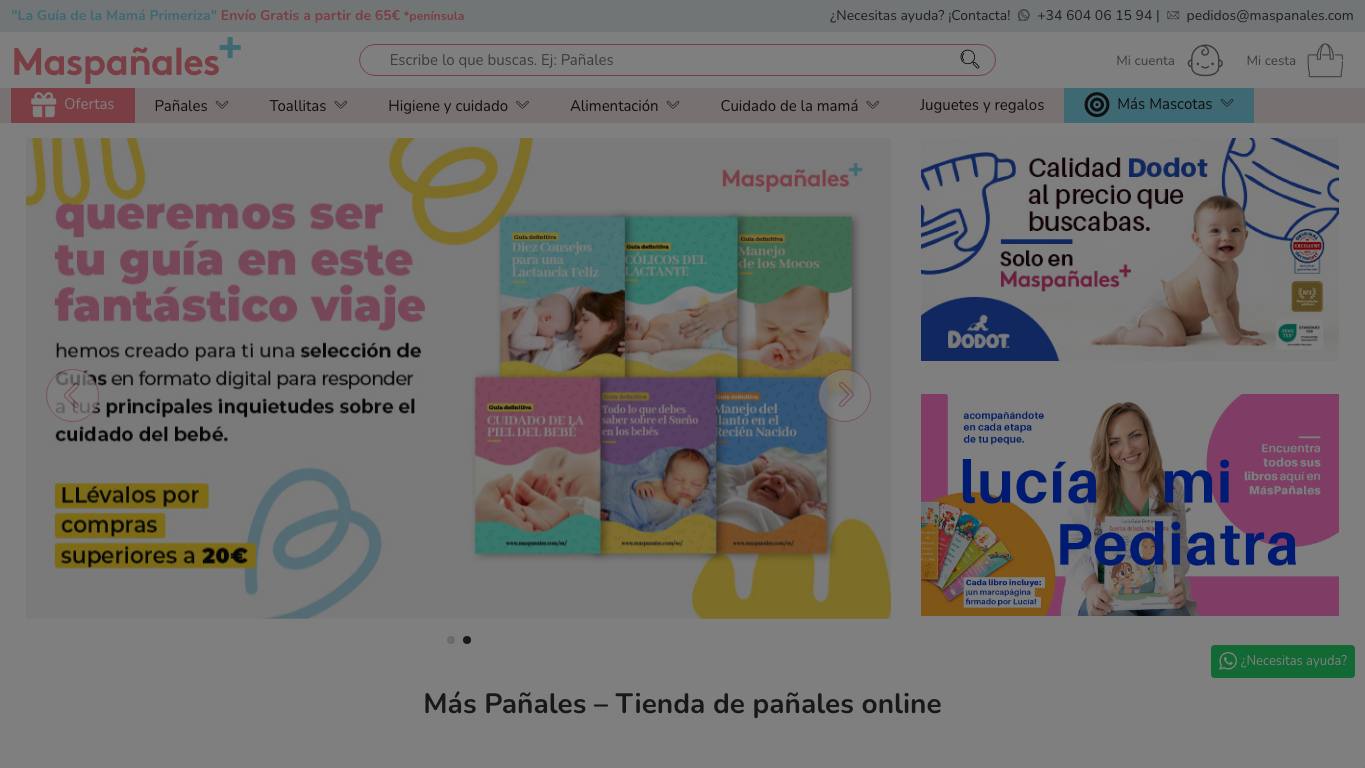 Captura de pantalla de la home de Más Pañales