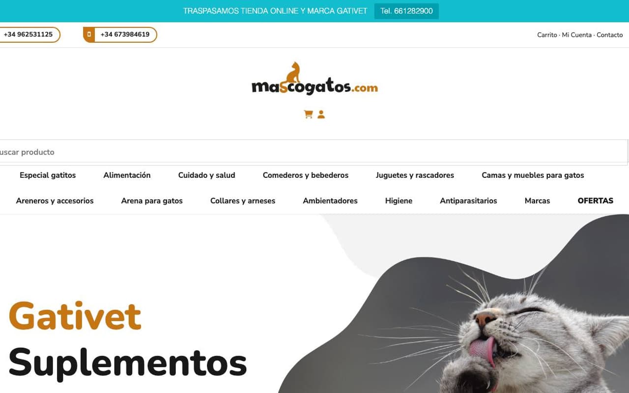 Captura limpia de la home oficial de Mascogatos