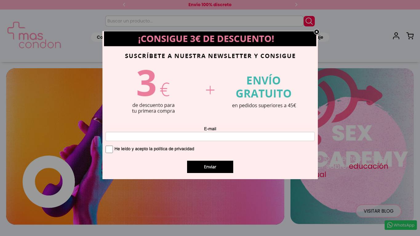 Captura de pantalla de la home de MasCondon