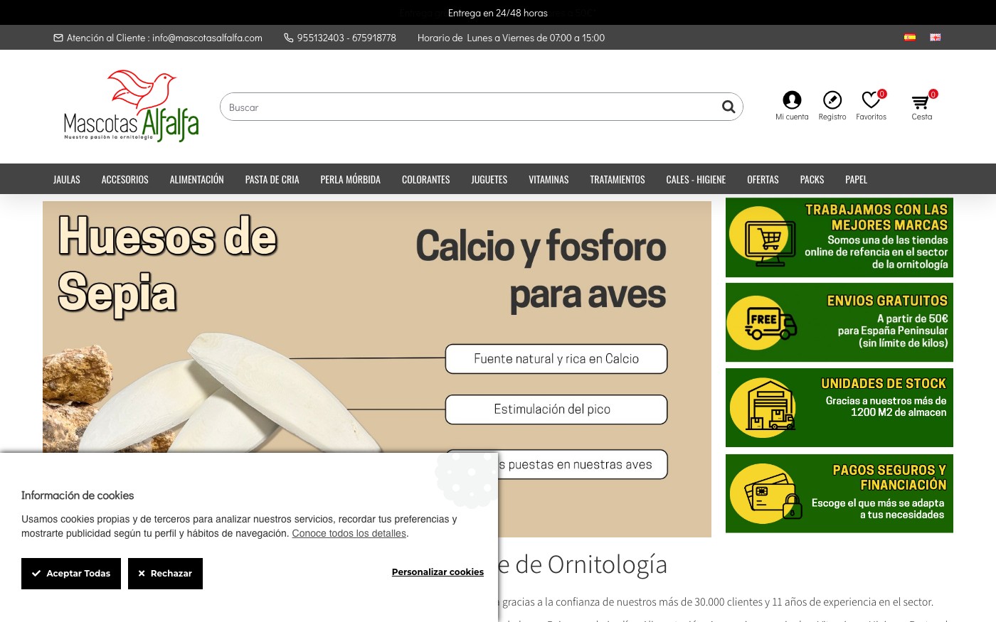 Captura de pantalla de la home de Mascotas Alfalfa